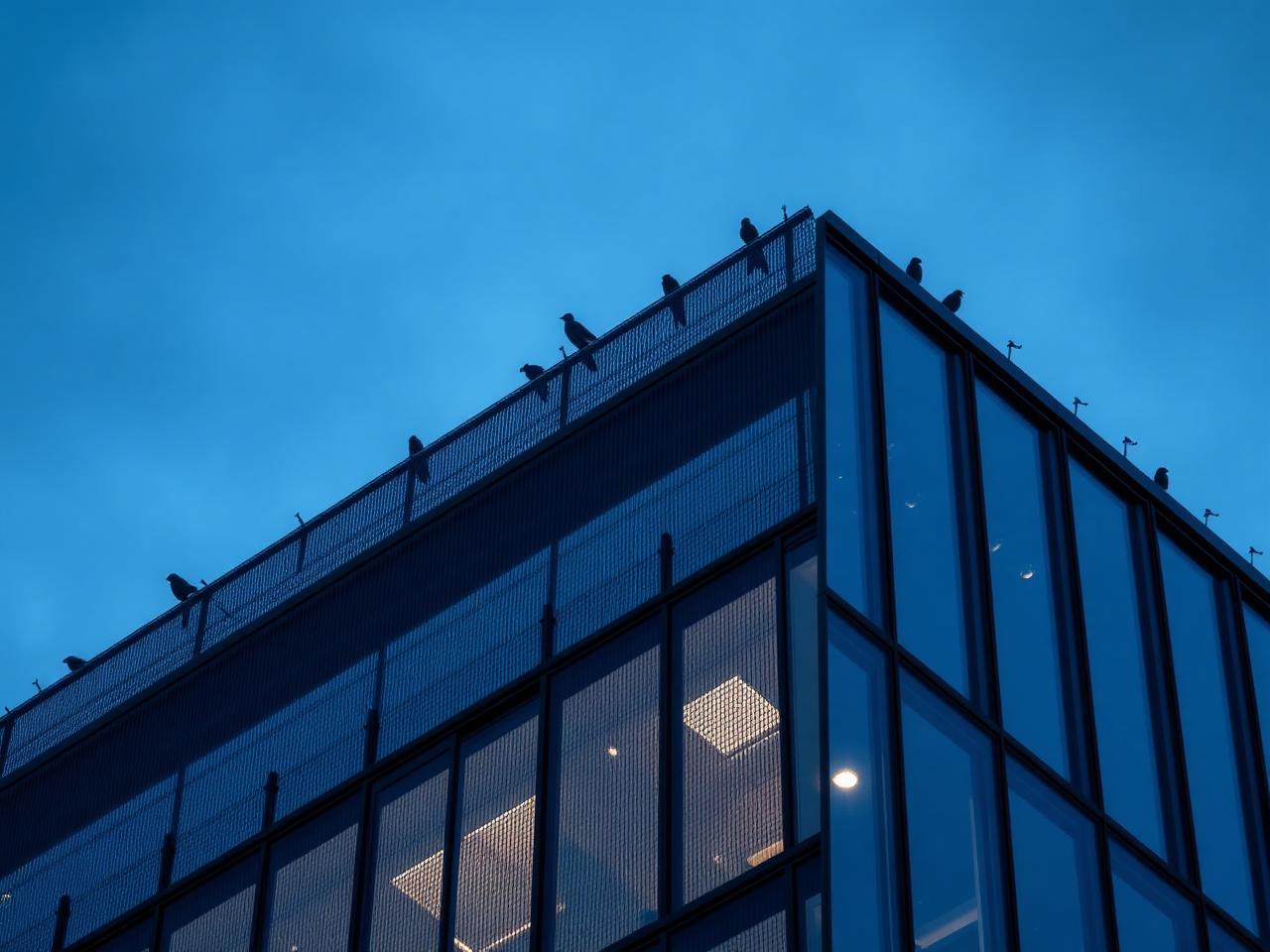 Bird proofing netting on the roofline of a London commercial building